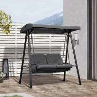 Outsunny Balansoar de Grădină 2 Locuri cu Acoperiș Reglabil și Perne, 144x117x173 cm, Gri Închis(m-2)