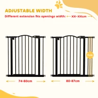 PawHut Metal 74-87cm Adjustable Pet Gate Safety Barrier w/ Auto-Close Door Black(m-4)