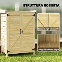 Outsunny Armadio da Giardino in Legno con Piano in Acciaio, Ripiani e Ganci, 71.5x39x95 cm(m-8)