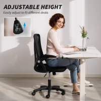HOMCOM Office Chair, Mesh Desk Chair with Flip-up Armrests, Lumbar Support, Adjustable Height, Black(m-6)