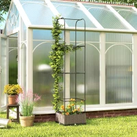 Outsunny Raised Garden Bed with Trellis, Plastic Planter Box with Drainage Holes, Drain Plugs and Water Reservoirs(m-9)