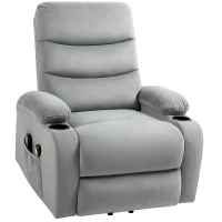 HOMCOM Fauteuil releveur inclinable massant et chauffant, tissu aspect velours avec porte-gobelets, pochette latérale, gris(m-1)