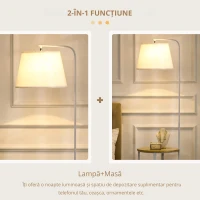 HOMCOM Lampa moderna de podea cu rafturi, cu masuta dubla din bambus, abajur din material textil, tonuri naturale(m-6)