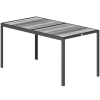 Outsunny Tavolo da Giardino 4-6 Persone con Piano Effetto Legno, in Acciaio e Plastica, 150x80x74 cm, Grigio e Nero(m-10)
