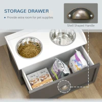 PawHut Stainless Steel Raised Dog Bowls, with 21L Storage Drawer for Large Dogs - Grey(m-5)