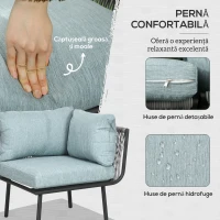 Outsunny Set de Grădină 4 Piese din Ratan și Aluminiu cu Măsuță de Cafea, 2 Canapele pe Colț și Fotoliu, Albastru(m-5)