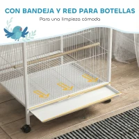 PawHut Jaula para Pájaros con Ruedas con Comederos Perchas Columpio y Bandeja Extraíble 48x46x78 cm Blanco(m-6)