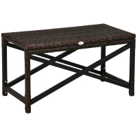 Outsunny PE Rattan Garden Side Table, Outdoor Coffee Table with X-Shape Frame, Mixed Brown(m-10)