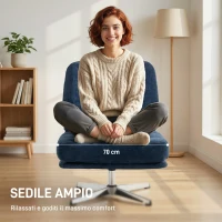 HOMCOM Poltrona da Salotto Girevole Rivestita in Ciniglia con Seduta Larga e Gambe in Metallo, Blu Scuro(m-4)