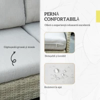 Outsunny Mobilier pentru gradina 7 bucati, modular cu masuta, fotoliu, fotoliu de colt si 2 canapele din ratan PE cu perne, bej(m-6)