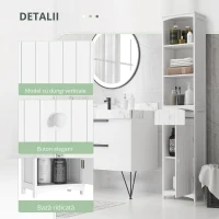 HOMCOM Dulap Înalt de Baie  cu 3 Rafturi din MDF, 34x24x170 cm, Alb(m-5)