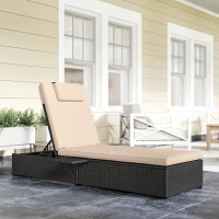 Outsunny Rattan Sun Lounger with 5-Level Reclining Back Side Tray and Cushion, Black(m-9)