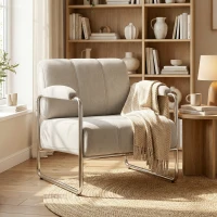 HOMCOM Moderne fauteuil, accentstoel met breed zitvlak en dikke vulling, chenille-gepolsterde stoel voor de woonkamer, beige(m-11)