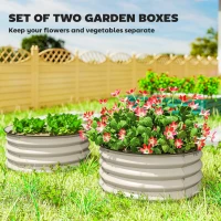 Outsunny Set of 2 Raised Garden Bed, Metal Planter Box with Safety Edging, Easy-to-assemble Stock Tank, Cream White(m-4)