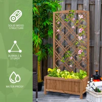 Outsunny Garden Planter with Trellis, Wooden Raised Bed for Garden with Lattice Trellis for Vegetables, Herbs and Flowers, Brown(m-7)