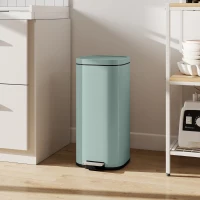 HOMCOM 30L Kitchen Bin, Compact Pedal Bin with Soft-Close and Stay-Open Lid, Removable Bucket for Kitchen, Home, Office, Green(m-9)