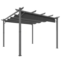 Outsunny Pérgola de Jardín 3x3 m con Techo Retráctil Protección UPF30+ Drenaje Marco de Aluminio para Patio Exterior Gris Oscuro(m-1)
