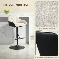 HOMCOM Lot de 2 tabourets de bar chaises de bar hauteur réglable tissu effet lin et base en acier 52,5 x 53 x 86,5-108 cm gris(m-4)