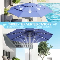 Outsunny 2.8 m Garden Parasol Umbrella with LED Solar Light, Parasol Cover, 3 Tier Outdoor Table Market Patio Umbrella, Navy Blue(m-6)