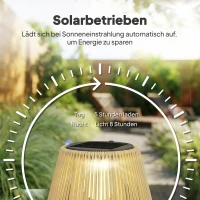 Outsunny Solar staande rattanlamp met lichtsensor, LED, boho-stijl, IP44 waterdicht(m-4)