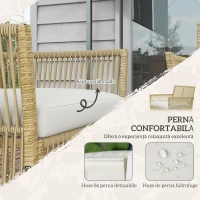 Outsunny Set de Exterior cu 2 Fotolii de Exterior, Canapea de Grădină și Măsuță de Cafea, 56x56x80 cm, Lemn Natural(m-4)
