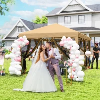 Outsunny 3 x 6m Pop Up Gazebo, Outdoor Canopy Shelter, Marquee Party Wedding Tent with 6 Mesh Walls and Carry Bag, Beige(m-8)