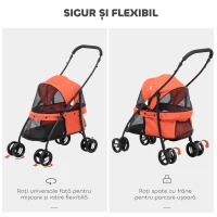 PawHut Cărucior pliabil pentru câini cu copertină reglabilă, geantă și 2 lese, 82x47x97 cm, roșu și negru(m-5)