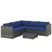 Outsunny Four-Piece Rattan Sofa Set - Blue(m-1)