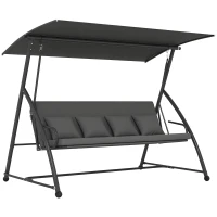 Outsunny Outdoor 2-in-1 Swing Chair Lounger 3 Seater Garden Swing Seat Bed Convertible Tilt Canopy W/ Cushion, Dark Grey(m-10)