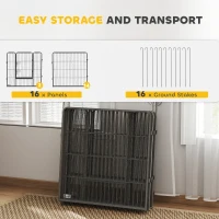 PawHut 16 Panels Heavy Duty Puppy Playpen, for Small and Medium Dogs, Indoor and Outdoor Use - Grey(m-5)