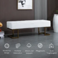 HOMCOM Bank voor slaapkamer bedbank woonkamer kunstleer metaal wit(m-6)