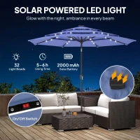 Outsunny 2.8 m Garden Parasol Umbrella with LED Solar Light, Parasol Cover, 3 Tier Outdoor Table Market Patio Umbrella, Navy Blue(m-4)
