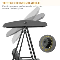 Outsunny Dondolo 2 Posti con Tettuccio Regolabile e Cuscini, in Acciaio e Poliestere, 144x117x173 cm, Grigio(m-4)