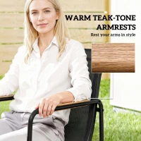 Outsunny Zestaw Mebli Ogrodowych 150 x 80cm Stół Szklany z 6 Oddychającymi Krzesłami Dekoracyjne Podłokietniki Czarny(m-6)