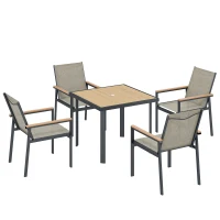 Outsunny Five-Piece Metal Dining Set, with Glass-Top Table - Khaki(m-11)
