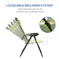Outsunny Folding Garden Chairs Set of 2, 5-Position Recliner Camping Chair with High Back, All Weather Texteline Seat, Portable Outdoor Dining Chairs with Headrests for Patio, Picnic, Green(m-5)