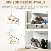 HOMCOM Zapatero Estrecho con 2 Cajones Abatibles Zapatero Entrada Recibidor con Estantes Ajustables para 10 Pares Blanco(m-6)