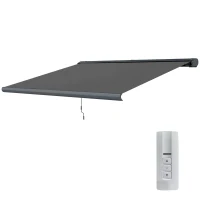 Outsunny 4 x 3(m) Full Cassette Electric Awning with Remote Controller, Aluminium Frame DIY Retractable Garden Awning, UPF50+ Sun Shade Canopy for Deck Door Window, Dark Grey(m-11)