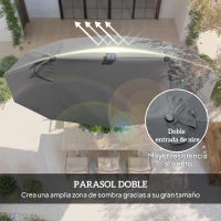 Outsunny Sombrilla de Jardín Doble 295x150x219 cm con Luces LED Solares Toldo con Inclinación Ajustable y Manivela Manual Gris(m-6)