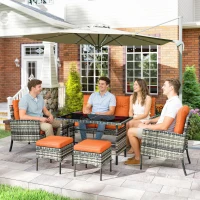 Outsunny 6 Pieces Rattan Garden Furniture Set with Dining Table and Cushions, Orange(m-2)