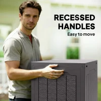 Outsunny 93L Plastic Garden Storage Box, Outdoor Storage Box with Handles, Waterproof Outdoor Storage Container, Brown(m-5)