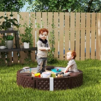 AIYAPLAY Zandbak, Ronde Zandkist voor tot 3 Kinderen, met 3 Zitjes, Waterdichte Onderlaag, Beschermdeksel, 300 kg Zand(m-10)