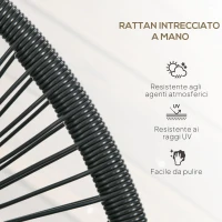 Outsunny Divano da Giardino 2 Posti in Rattan PE e Acciaio con Cuscini e Braccioli, 132x72x83 cm, Nero(m-5)