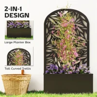 Outsunny Metal Garden Bed for Garden with Trellis, Wall Mounted or Freestanding Raised Planter with Curved Privacy Screen(m-4)