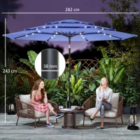 Outsunny 2.8 m Garden Parasol Umbrella with LED Solar Light, Parasol Cover, 3 Tier Outdoor Table Market Patio Umbrella, Navy Blue(m-3)