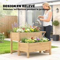 Outsunny Potager sur Pieds à 2 niveaux Jardinières surélevées étagères doublure trous de drainage 119,5x102x76,5cm, marron clair(m-6)