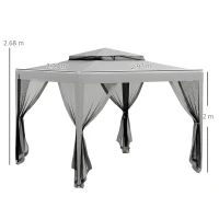 Outsunny 3 x 3 m Gazebo, Netting Party Tent, Patio Canopy Outdoor Event Shelter with Double Tier Roof, Light Grey(m-3)