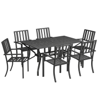 Outsunny 7 Pieces Garden Table and Chairs 6 Seater Outdoor Table and Chairs with Umbrella Hole, for Poolside, Garden, Black
