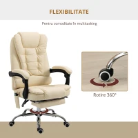 Vinsetto Fotoliu pentru Masaj Pivotant si Ergonomic cu Inaltime Reglabila cu 6 Puncte de Vibratie, 65x160x104 cm, Crem(m-4)