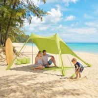 Outsunny Tenda de Praia Dobrável com Tapete UPF50+ Postes de Alumínio Pá Estacas e Bolsa de Transporte 208x200 cm Verde(m-8)